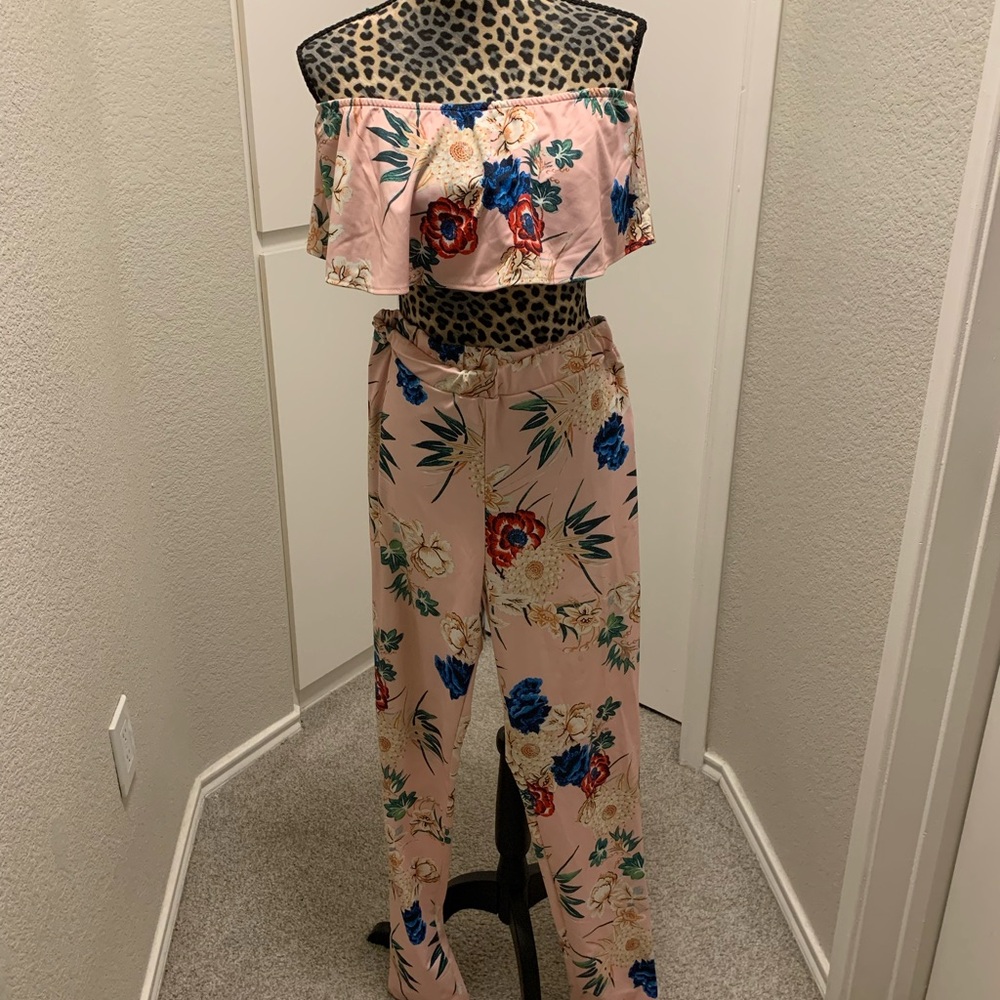 Floral Off-Shoulder Jumpsuit - Pink